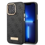 Apple iPhone 15 Pro Max Kılıf Guess Orjinal Lisanslı M-safe Şarj Özellikli 4G Desenli PU Metal Plaka Klasik Logolu Kapak