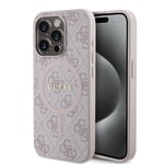 Apple iPhone 15 Pro Max Kılıf Guess Orjinal Lisanslı M-safe Şarj Özellikli PU Halkalı 4G Desenli Yazı Logolu Kapak