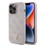 Apple iPhone 15 Pro Max Kılıf Guess Orjinal Lisanslı PU Deri Taşlı Üçgen Logo 4G Desenli Strass Kapak