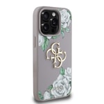 Apple iPhone 15 Pro Max Kılıf Guess Orjinal Lisanslı Gül Baskılı Büyük Metal Logo Dizaynlı Kapak