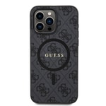 Apple iPhone 15 Pro Max Kılıf Guess Orjinal Lisanslı M-safe Şarj Özellikli PU Halkalı 4G Desenli Yazı Logolu Kapak