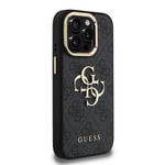 Apple iPhone 15 Pro Max Kılıf Guess Orjinal Lisanslı PU Deri 4G Desenli Metal Büyük 4G ve Yazı Logolu Kamera Standlı Kapak