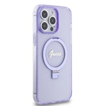 Apple iPhone 15 Pro Max Kılıf Guess Orjinal Lisanslı M-safe Şarj Özellikli Simli Arka Yüzey Ring Standlı Kapak