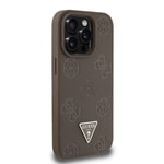 Apple iPhone 15 Pro Max Kılıf Guess Orjinal Lisanslı M-safe Şarj Özellikli Sıcak Baskılı Üçgen Logolu PU Deri Peony Kapak