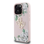 Apple iPhone 15 Pro Max Kılıf Guess Orjinal Lisanslı Gül Baskılı Büyük Metal Logo Dizaynlı Kapak