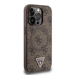 Apple iPhone 15 Pro Max Kılıf Guess Orjinal Lisanslı M-safe Şarj Özellikli PU Üçgen Logo 4G Desenli Kapak