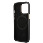 Apple iPhone 15 Pro Max Kılıf Guess Orjinal Lisanslı M-safe Şarj Özellikli 4G Desenli PU Metal Plaka Klasik Logolu Kapak