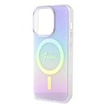 Apple iPhone 15 Pro Max Kılıf Guess Orjinal Lisanslı M-safe Şarj Özellikli Yazı Logolu Iridescent Kapak