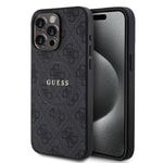 Apple iPhone 15 Pro Max Kılıf Guess Orjinal Lisanslı M-safe Şarj Özellikli PU Halkalı 4G Desenli Yazı Logolu Kapak