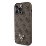 Apple iPhone 15 Pro Max Kılıf Guess Orjinal Lisanslı PU Deri Askılı Taşlı Üçgen Logo 4G Desenli Strass Crossbody Kapak