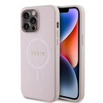 Apple iPhone 15 Pro Max Kılıf Guess Orjinal Lisanslı M-safe Şarj Özellikli Yazı Logolu Saffiano Kapak