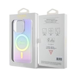 Apple iPhone 15 Pro Max Kılıf Guess Orjinal Lisanslı M-safe Şarj Özellikli Yazı Logolu Iridescent Kapak