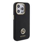Apple iPhone 15 Pro Max Kılıf Guess Orjinal Lisanslı Yazı ve Taşlı 4G Logolu Metal Kamera Çerçeveli Silikon Kapak