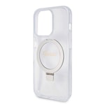 Apple iPhone 15 Pro Max Kılıf Guess Orjinal Lisanslı M-safe Şarj Özellikli Simli Arka Yüzey Ring Standlı Kapak
