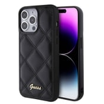 Apple iPhone 15 Pro Max Kılıf Guess Orjinal Lisanslı PU Deri Metal Yazı Logolu Kapitone Kapak