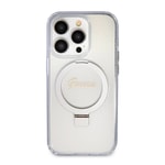 Apple iPhone 15 Pro Max Kılıf Guess Orjinal Lisanslı M-safe Şarj Özellikli Simli Arka Yüzey Ring Standlı Kapak