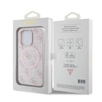 Apple iPhone 15 Pro Max Kılıf Guess Orjinal Lisanslı M-safe Şarj Özellikli PU Halkalı 4G Desenli Yazı Logolu Kapak