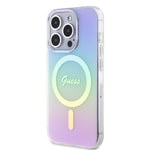 Apple iPhone 15 Pro Max Kılıf Guess Orjinal Lisanslı M-safe Şarj Özellikli Yazı Logolu Iridescent Kapak