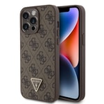 Apple iPhone 15 Pro Max Kılıf Guess Orjinal Lisanslı PU Deri Taşlı Üçgen Logo 4G Desenli Strass Kapak