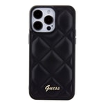 Apple iPhone 15 Pro Max Kılıf Guess Orjinal Lisanslı PU Deri Metal Yazı Logolu Kapitone Kapak