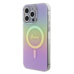 Apple iPhone 15 Pro Max Kılıf Guess Orjinal Lisanslı M-safe Şarj Özellikli Yazı Logolu Iridescent Kapak