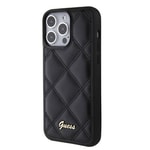 Apple iPhone 15 Pro Max Kılıf Guess Orjinal Lisanslı PU Deri Metal Yazı Logolu Kapitone Kapak