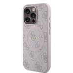 Apple iPhone 15 Pro Max Kılıf Guess Orjinal Lisanslı M-safe Şarj Özellikli PU Halkalı 4G Desenli Yazı Logolu Kapak