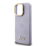 Apple iPhone 15 Pro Max Kılıf Guess Orjinal Lisanslı M-safe Şarj Özellikli Sıcak Baskılı Yazı Logolu Kamera Standlı PU Deri Peony Kapak