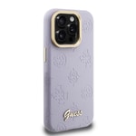 Apple iPhone 15 Pro Max Kılıf Guess Orjinal Lisanslı M-safe Şarj Özellikli Sıcak Baskılı Yazı Logolu Kamera Standlı PU Deri Peony Kapak