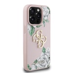 Apple iPhone 15 Pro Max Kılıf Guess Orjinal Lisanslı Gül Baskılı Büyük Metal Logo Dizaynlı Kapak