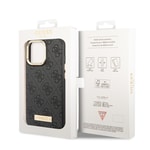 Apple iPhone 15 Pro Max Kılıf Guess Orjinal Lisanslı M-safe Şarj Özellikli 4G Desenli PU Metal Plaka Klasik Logolu Kapak