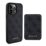 Apple iPhone 15 Pro Max Kılıf Guess Orjinal Lisanslı M-safe Şarj Özellikli Yazı Logolu 4G Desenli Kapak + Powerbank 5000mAh 2in1 Set