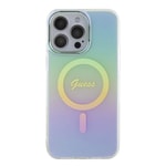 Apple iPhone 15 Pro Max Kılıf Guess Orjinal Lisanslı M-safe Şarj Özellikli Yazı Logolu Iridescent Kapak