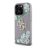 Apple iPhone 15 Pro Max Kılıf Guess Orjinal Lisanslı Gül Baskılı Büyük Metal Logo Dizaynlı Kapak