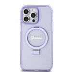Apple iPhone 15 Pro Max Kılıf Guess Orjinal Lisanslı M-safe Şarj Özellikli Simli Arka Yüzey Ring Standlı Kapak