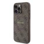 Apple iPhone 15 Pro Max Kılıf Guess Orjinal Lisanslı M-safe Şarj Özellikli PU Halkalı 4G Desenli Yazı Logolu Kapak
