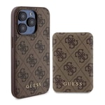 Apple iPhone 15 Pro Max Kılıf Guess Orjinal Lisanslı M-safe Şarj Özellikli Yazı Logolu 4G Desenli Kapak + Powerbank 5000mAh 2in1 Set
