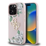 Apple iPhone 15 Pro Max Kılıf Guess Orjinal Lisanslı Gül Baskılı Büyük Metal Logo Dizaynlı Kapak