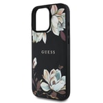 Apple iPhone 15 Pro Max Kılıf Guess Orjinal Lisanslı M-safe Şarj Özellikli Taneli Çiçek Tasarımlı Metal Yazı Logolu Kapak