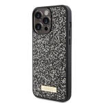 Apple iPhone 15 Pro Max Kılıf Guess Orjinal Lisanslı Taşlı Arka Yüzey Metal Yazı Logolu Kapak
