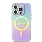 Apple iPhone 15 Pro Max Kılıf Guess Orjinal Lisanslı M-safe Şarj Özellikli Yazı Logolu Iridescent Kapak