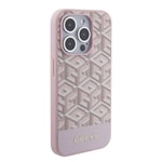 Apple iPhone 15 Pro Max Kılıf Guess Orjinal Lisanslı M-safe Şarj Özellikli Yazı Logolu GCube Desenli Kapak