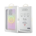 Apple iPhone 15 Pro Max Kılıf Guess Orjinal Lisanslı M-safe Şarj Özellikli Yazı Logolu Iridescent Kapak