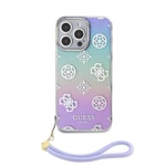 Apple iPhone 15 Pro Max Kılıf Guess Orjinal Lisanslı Desenli Yazı Logolu Askı İpli Holografik Glitter Peony Kapak