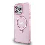 Apple iPhone 15 Pro Max Kılıf Guess Orjinal Lisanslı M-safe Şarj Özellikli Simli Arka Yüzey Ring Standlı Kapak