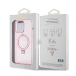 Apple iPhone 15 Pro Max Kılıf Guess Orjinal Lisanslı M-safe Şarj Özellikli Simli Arka Yüzey Ring Standlı Kapak