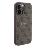 Apple iPhone 15 Pro Max Kılıf Guess Orjinal Lisanslı M-safe Şarj Özellikli PU Halkalı 4G Desenli Yazı Logolu Kapak
