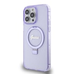 Apple iPhone 15 Pro Max Kılıf Guess Orjinal Lisanslı M-safe Şarj Özellikli Simli Arka Yüzey Ring Standlı Kapak