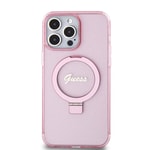 Apple iPhone 15 Pro Max Kılıf Guess Orjinal Lisanslı M-safe Şarj Özellikli Simli Arka Yüzey Ring Standlı Kapak