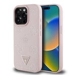 Apple iPhone 15 Pro Max Kılıf Guess Orjinal Lisanslı M-safe Şarj Özellikli Sıcak Baskılı Üçgen Logolu PU Deri Peony Kapak